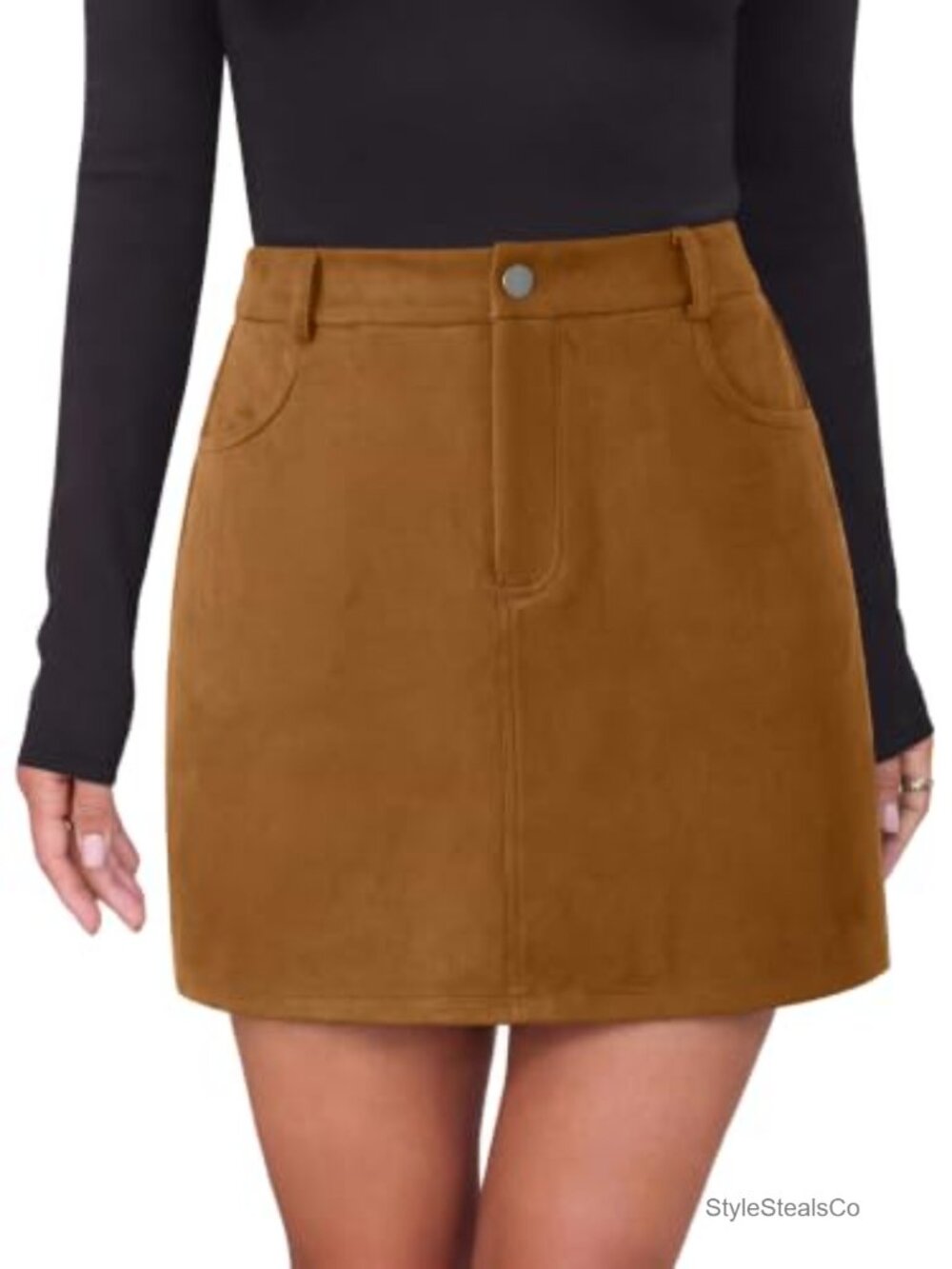 Faux Suede Mini Skirt High Waisted Pencil with Pockets